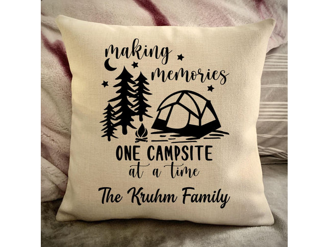Tent Camping Decorative pillow cover - Making Memories Campsite pillow cover - Personalize camper gift - USA Travel Map Pillow Camping decor