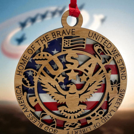 USA Eagle Wood Ornament, Patriotic Holiday Tree Decoration, commemorative American Flag Christmas Ornament Holiday ornament wood stand stand