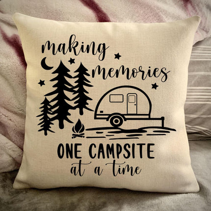 Teardrop Retro Camper Trailer Decorative Pillow Cover - Making Memories Campsite pillow cover - Personalize camper gift - USA Travel Map Pillow Camping decor