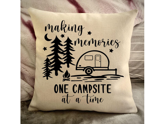Teardrop Retro Camper Trailer Decorative Pillow Cover - Making Memories Campsite pillow cover - Personalize camper gift - USA Travel Map Pillow Camping decor
