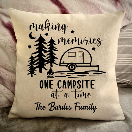 Teardrop Retro Camper Trailer Decorative Pillow Cover - Making Memories Campsite pillow cover - Personalize camper gift - USA Travel Map Pillow Camping decor