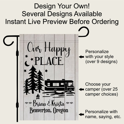 Camper Flag, Welcome to our campsite garden flag, camper outdoor decor, Personalized camp sign, Camper Essentials, Camping Gift, RV Decor