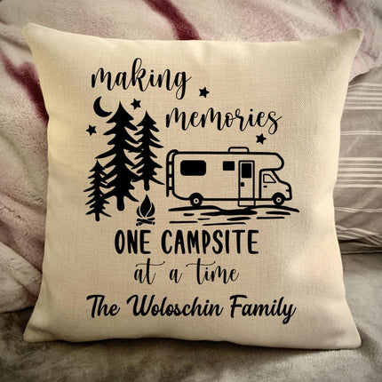 Class C Camper Decorative Pillow Cover - Making Memories Campsite pillow cover - Personalize camper gift - USA Travel Map Pillow Camping decor