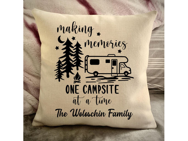 Class C Camper Decorative Pillow Cover - Making Memories Campsite pillow cover - Personalize camper gift - USA Travel Map Pillow Camping decor