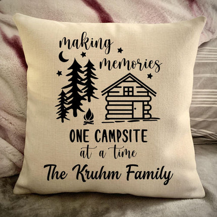 Cabin Decorative pillow cover - Making Memories Campsite pillow cover - Personalize camper gift - USA Travel Map Pillow Camping decor
