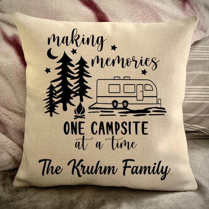 Toyhauler Trailer Decorative pillow cover - Making Memories Campsite pillow cover - Personalize camper gift - USA Travel Map Pillow Camping decor