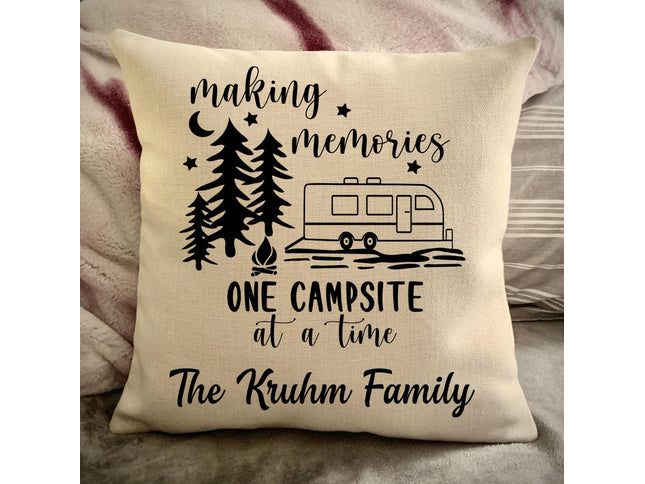 Toyhauler Trailer Decorative pillow cover - Making Memories Campsite pillow cover - Personalize camper gift - USA Travel Map Pillow Camping decor