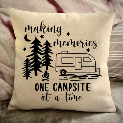 Small Travel Trailer Decorative pillow cover - Making Memories Campsite pillow cover - Personalize camper gift - USA Travel Map Pillow Camping decor