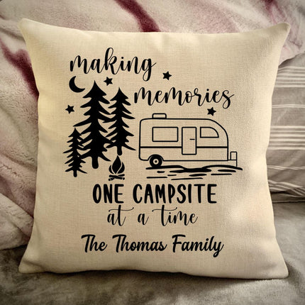 Small Travel Trailer Decorative pillow cover - Making Memories Campsite pillow cover - Personalize camper gift - USA Travel Map Pillow Camping decor
