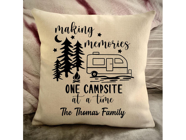 Small Travel Trailer Decorative pillow cover - Making Memories Campsite pillow cover - Personalize camper gift - USA Travel Map Pillow Camping decor