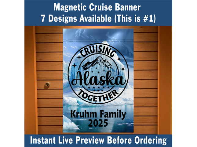 Alaskan cruise door decor, personalized cruise ship door magnetic banner, cruising Alaska together