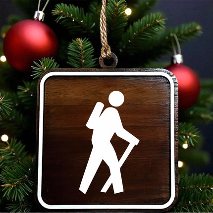 Hiker Ornament, National Park Trail Sign, Gift For Female, Outdoor Adventure, Christmas Tree Decor, Personalized Gift Keepsake