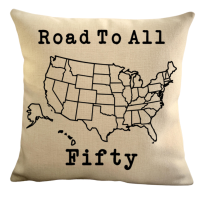 Road To All Fifty Pillow Cover, USA Travel Map Pillow Cover, Track your travels in the USA