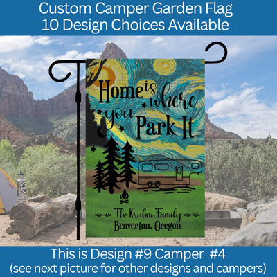 Camper Garden Flag, Gift for Camper, Campfire Sign, Custom Campsite outdoor decoration, Personalized Camping Sign