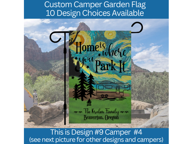 Camper Garden Flag, Gift for Camper, Campfire Sign, Custom Campsite outdoor decoration, Personalized Camping Sign