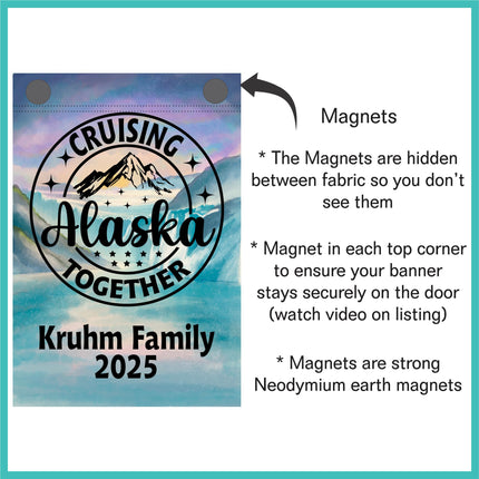 Alaskan cruise door decor, personalized cruise ship door magnetic banner, cruising Alaska together