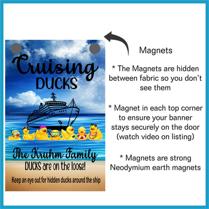 Custom magnetic cruising ducks door decoration banner, personalized cruise ship door magnet sign, large ship decor for stateroom, vacation