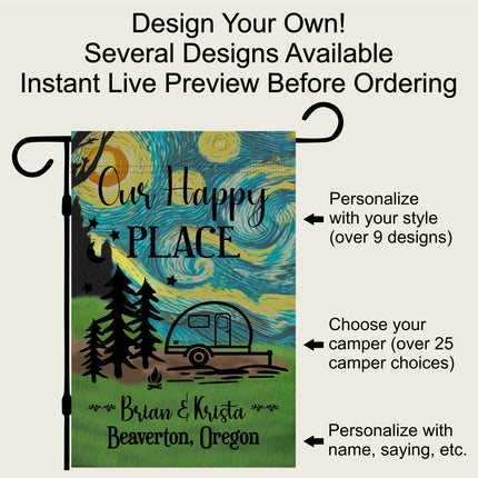 Camper Garden Flag, Gift for Camper, Campfire Sign, Custom Campsite outdoor decoration, Personalized Camping Sign