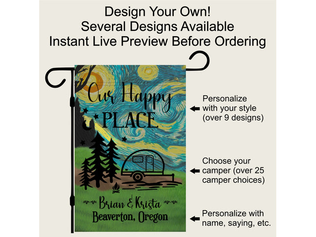Camper Garden Flag, Gift for Camper, Campfire Sign, Custom Campsite outdoor decoration, Personalized Camping Sign