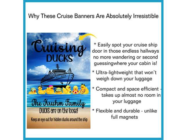 Custom magnetic cruising ducks door decoration banner, personalized cruise ship door magnet sign, large ship decor for stateroom, vacation