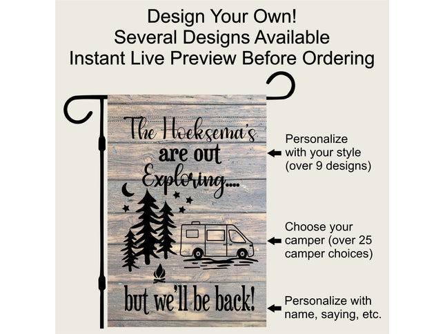 Camper Flag, Welcome to our campsite garden flag, camper outdoor decor, Personalized camp sign, Camper Essentials, Camping Gift, RV Decor