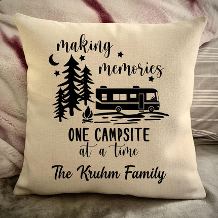 RV Motorhome Decorative Pillow Cover - Making Memories Campsite pillow cover - Personalize camper gift - USA Travel Map Pillow Camping decor