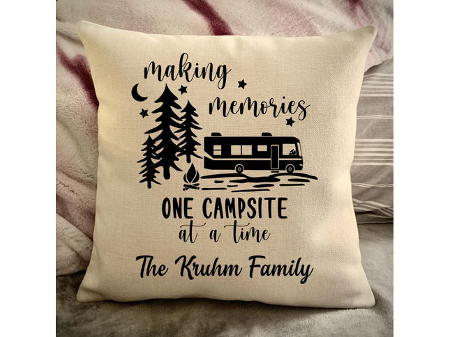 RV Motorhome Decorative Pillow Cover - Making Memories Campsite pillow cover - Personalize camper gift - USA Travel Map Pillow Camping decor