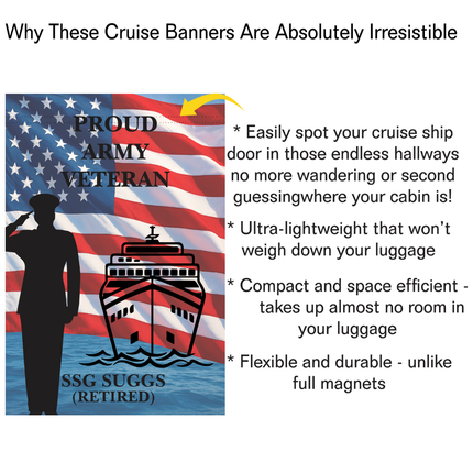 Cruise Door Decoration for Veteran, Military Cruising Gift, Magnetic Cruise Banner USA Flag, Personalized Cruise Magnet