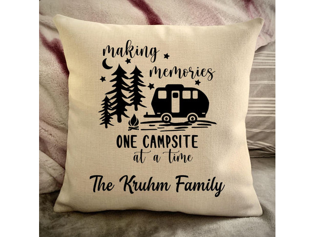 Vintage Travel Trailer Decorative pillow cover - Making Memories Campsite pillow cover - Personalize camper gift - USA Travel Map Pillow Camping decor