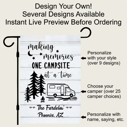 Camper Flag, Welcome to our campsite garden flag, camper outdoor decor, Personalized camp sign, Camper Essentials, Camping Gift, RV Decor