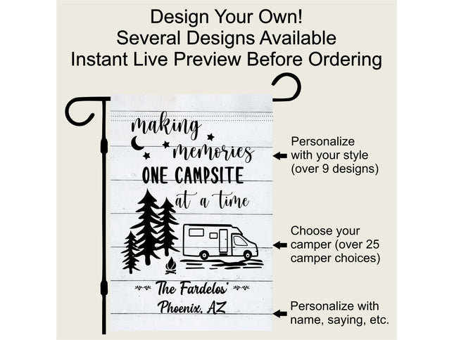 Camper Flag, Welcome to our campsite garden flag, camper outdoor decor, Personalized camp sign, Camper Essentials, Camping Gift, RV Decor
