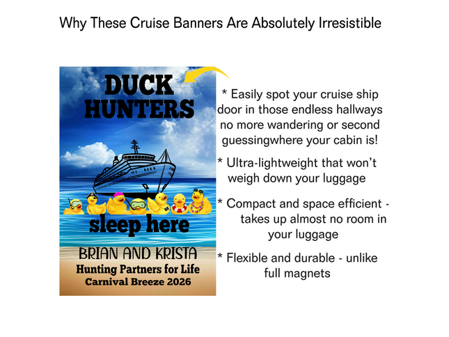 Cruise Door Decoration, Cruising Duck Hunter Magnetic Banner, Magnet sign, Family Cruise Activity, Cruiser Gift