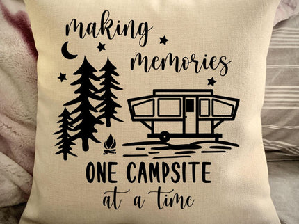 Popup Pull Trailer Decorative pillow cover - Making Memories Campsite pillow cover - Personalize camper gift - USA Travel Map Pillow Camping decor