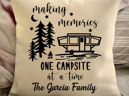 Popup Pull Trailer Decorative pillow cover - Making Memories Campsite pillow cover - Personalize camper gift - USA Travel Map Pillow Camping decor