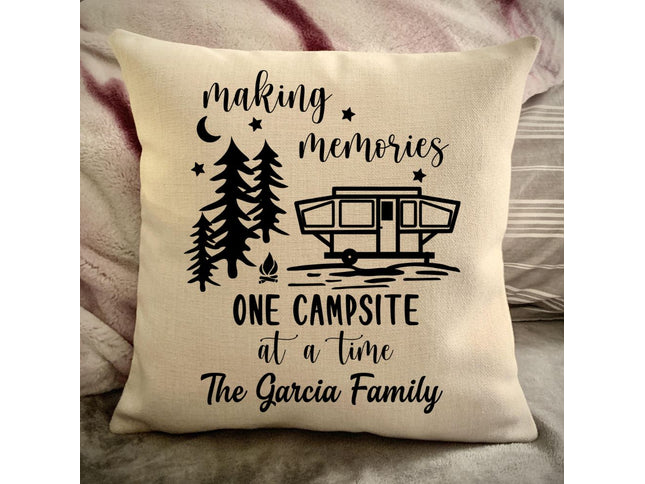 Popup Pull Trailer Decorative pillow cover - Making Memories Campsite pillow cover - Personalize camper gift - USA Travel Map Pillow Camping decor