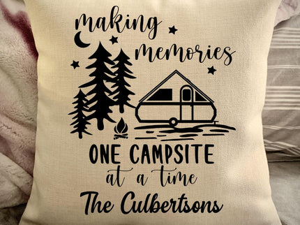 A Frame camper travel Trailer Decorative pillow cover - Making Memories Campsite pillow cover - Personalize camper gift - USA Travel Map Pillow Camping decor