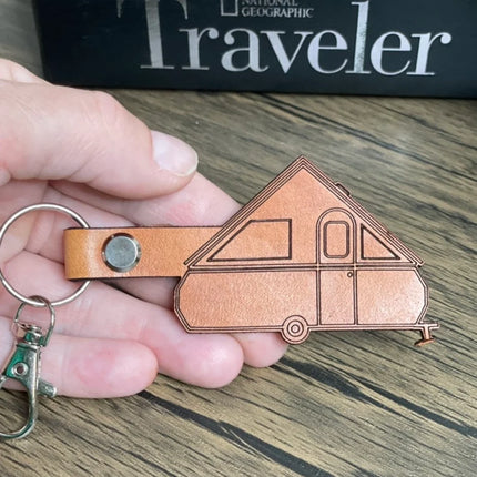 A Frame popup Camper leather keychain