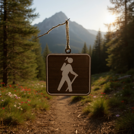 Female Hiker Ornament, Recreational Trail Sign, Gift for Female Backpacker, National Park Icon, Christmas Tree Decor, Personalized Gift, Keepsake