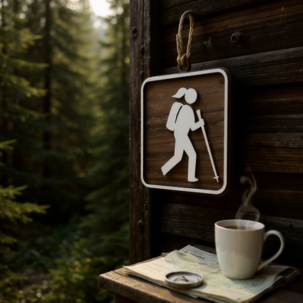 Female Hiker Ornament, Recreational Trail Sign, Gift for Female Backpacker, National Park Icon, Christmas Tree Decor, Personalized Gift, Keepsake