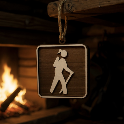 Female Hiker Ornament, Recreational Trail Sign, Gift for Female Backpacker, National Park Icon, Christmas Tree Decor, Personalized Gift, Keepsake
