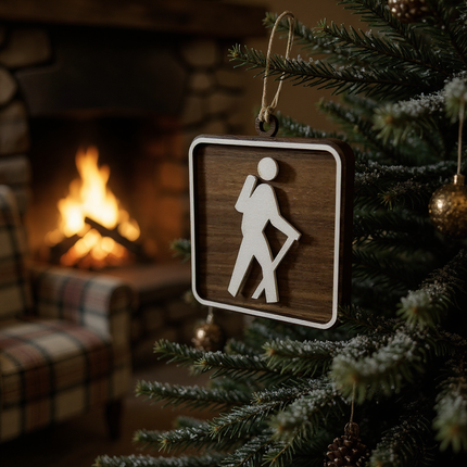 Hiker Ornament, National Park Trail Sign, Gift For Female, Outdoor Adventure, Christmas Tree Decor, Personalized Gift Keepsake