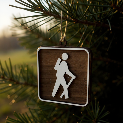Hiker Ornament, National Park Trail Sign, Gift For Female, Outdoor Adventure, Christmas Tree Decor, Personalized Gift Keepsake