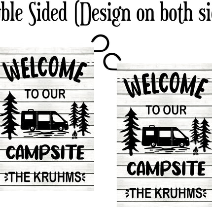 Camper Flag, Welcome to our campsite garden flag, camper outdoor decor, Personalized camp sign, Camper Essentials, Camping Gift, RV Decor