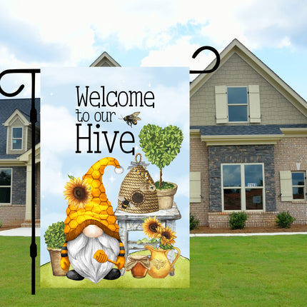 Gnome Garden Flag, Spring Yard Sign, Summer Gnome Yard Sign, Outdoor Welcome Garden Flag
