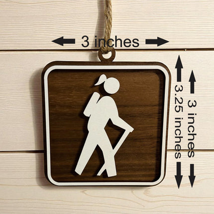 Female Hiker Ornament, Recreational Trail Sign, Gift for Female Backpacker, National Park Icon, Christmas Tree Decor, Personalized Gift, Keepsake
