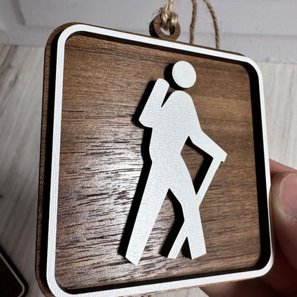 Hiker Ornament, National Park Trail Sign, Gift For Female, Outdoor Adventure, Christmas Tree Decor, Personalized Gift Keepsake