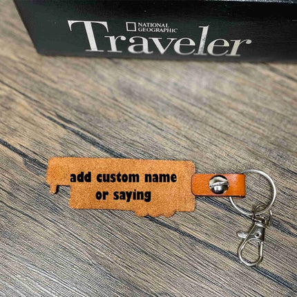 Horse trailer leather keychain