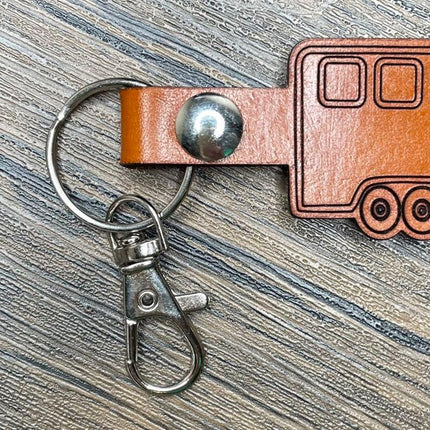 Horse trailer leather keychain