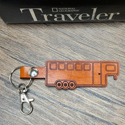 Horse trailer leather keychain