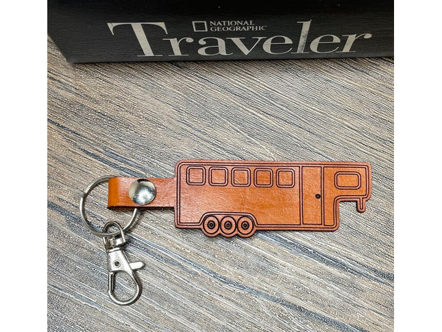 Horse trailer leather keychain